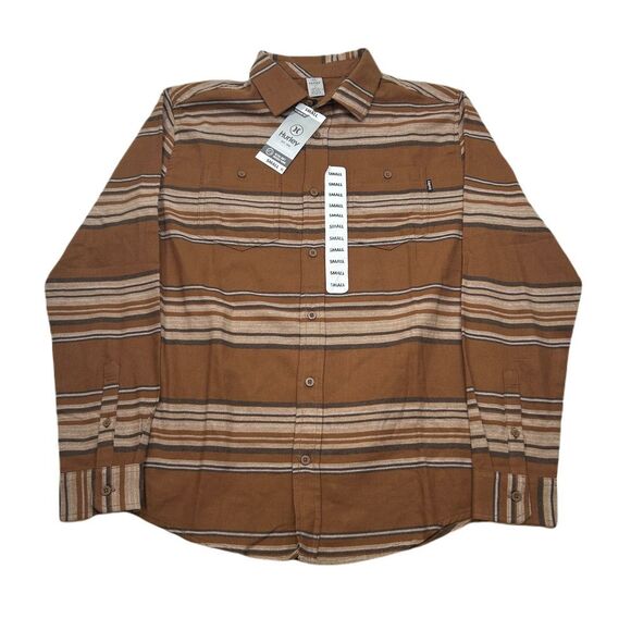 Hurley Other - Hurley Brushed Fabric Shirt Mens Small Brown Striped‎ Ultra Soft Regular Fit